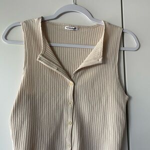 Reformation Beige Ribbed Button-Up Blouse